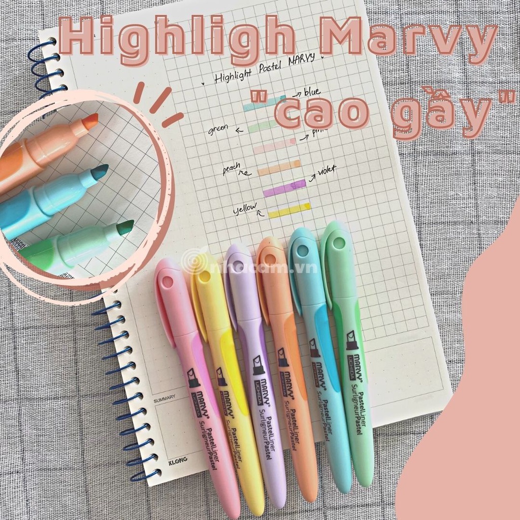 [Set 6] Bút Nhớ Dòng Highlight Pastel MARVY Cao Nhà Cam