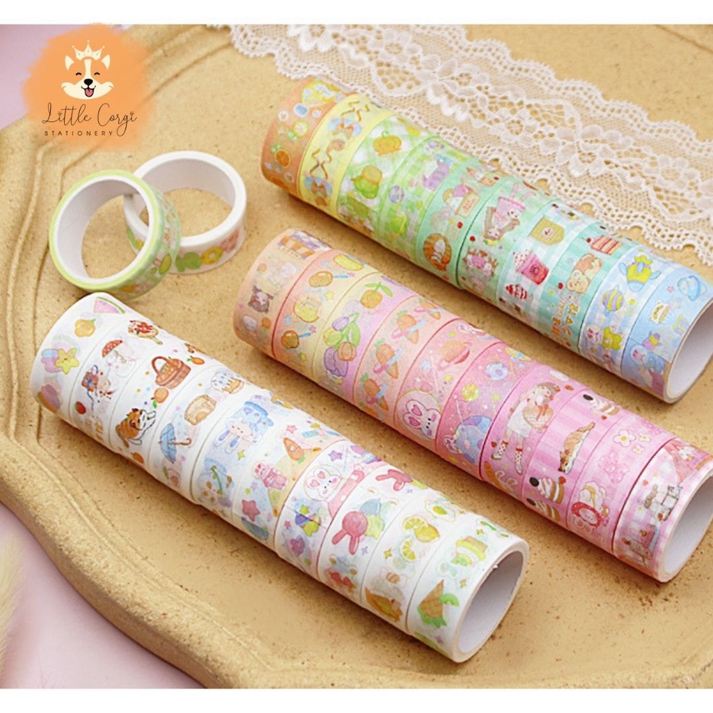 Hộp 5 cuộn washi tape nhám dễ thương nhiều mẫu - Set 5 cuộn washi nhũ siêu xinh - Corgi Shop