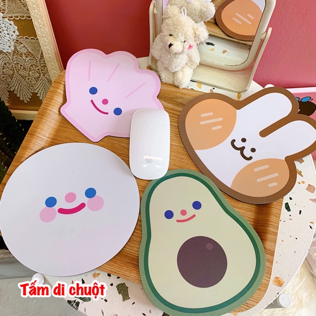 Miếng lót chuột máy tính, bàn di chuột dễ thương, pad chuột cute kích thước 17cm hình thỏ, bơ xanh, mặt cười...