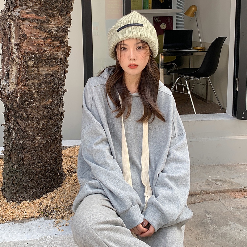 Áo hoodie SUXI dáng rộng họa tiết chữ thời trang cho nữ