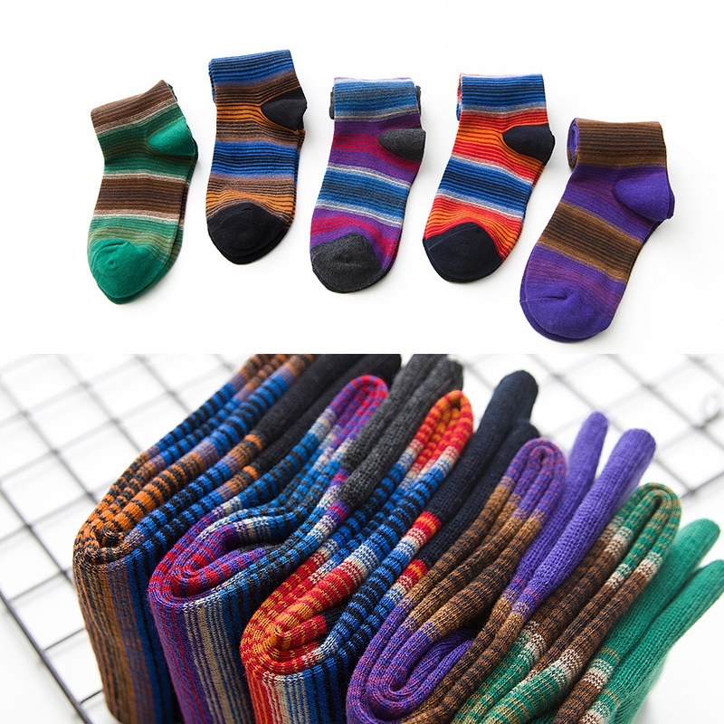 Tất dài cotton co giãn họa tiết sọc xu hướng mùa thu đông cá tính đầy màu sắc phong cách đại học cho nữ