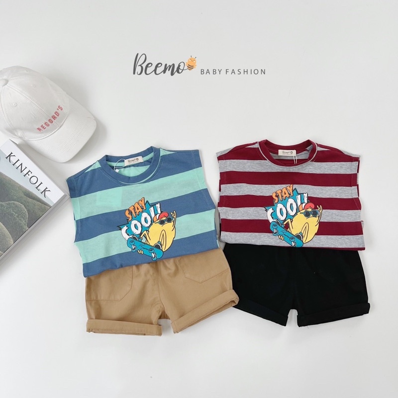 Set thời trang Beemo siêu cá tính- Chất cotton Quần kaki, áo in hình nổi bật chuẩn phong cách cho bé
