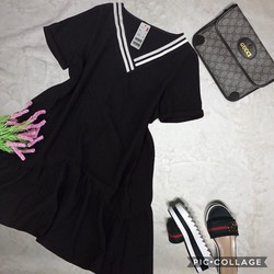 [ xả kho ] HS Váy cổ viền kẻ trắng