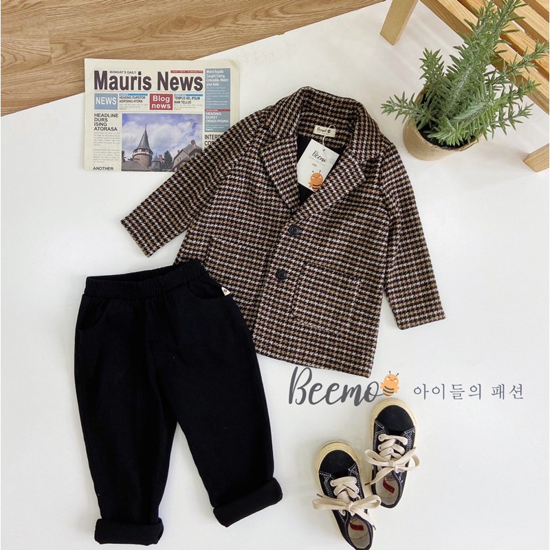 Set vest dạ caro bé trai