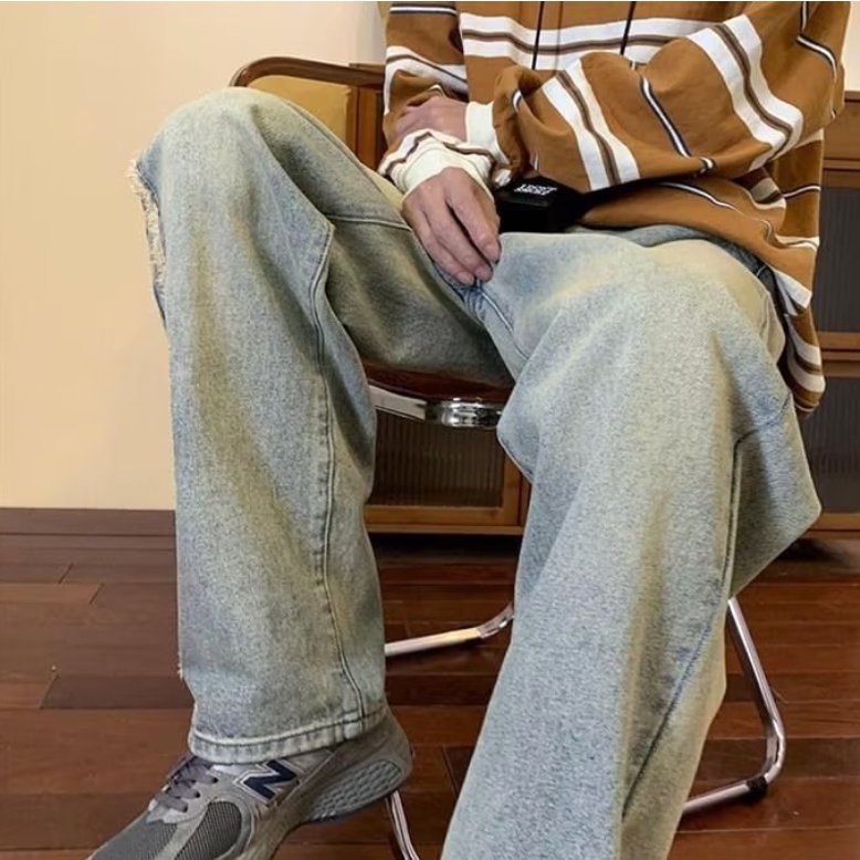 Quần jeans Dài nam vintage quần jean unisex cao cấp Thời Trang Dành quần jean ống rộng Cho Nam