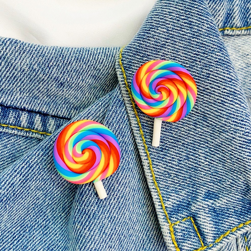 Trâm cài áo hình kẹo mút cầu vồng dễ thương