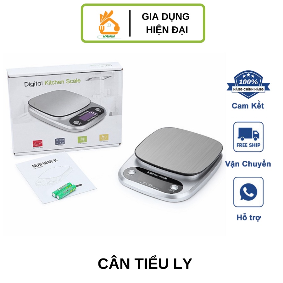 Cân tiểu ly điện tử nhà bếp mini định lượng 1g - 5kg làm bánh độ chính xác cao kèm 2 viên pin AAA