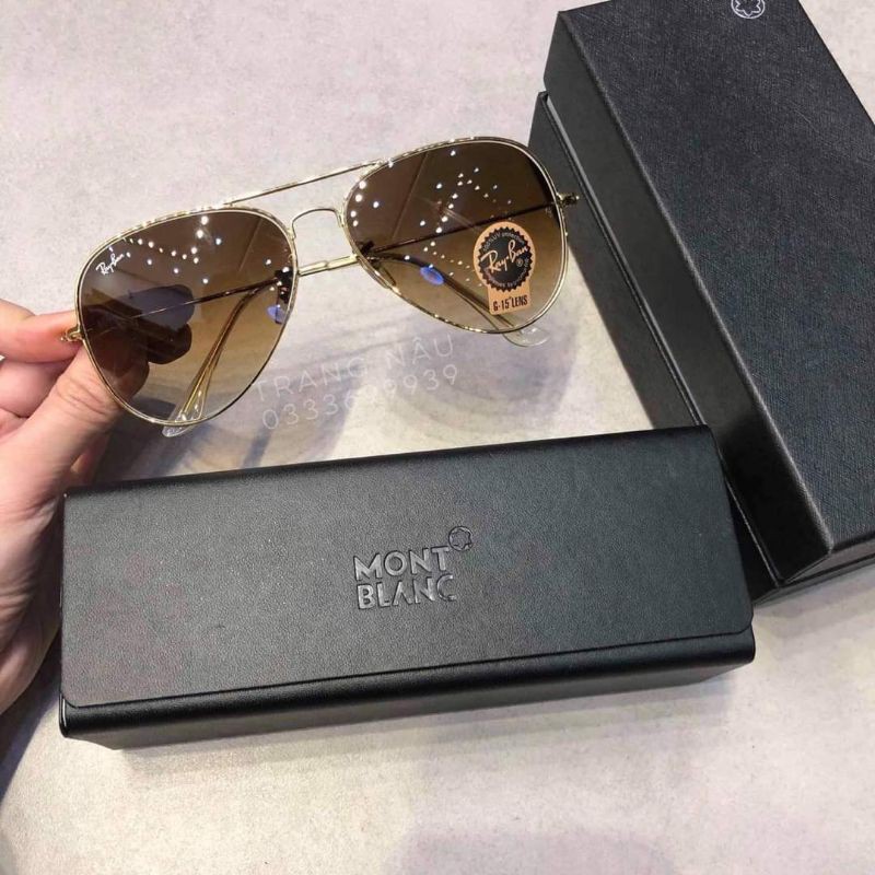 RayBan Tròng Thủy Tinh Gọng Tăm Màu 2 Line Nâu Trà