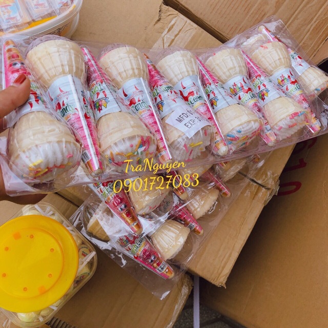 Sỉ khay 10 kẹo dẻo mashmallow ốc quế sắc màu Thái Lan