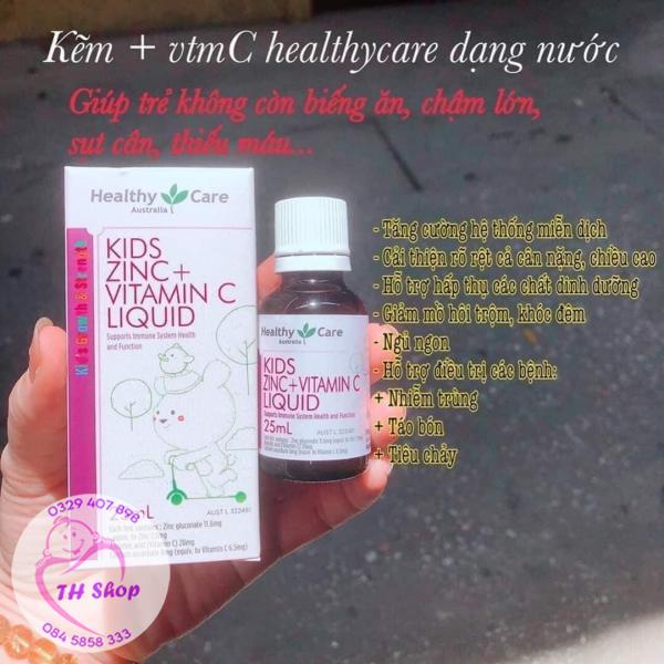 Kẽm Nước Healthy Care Kids Zinc + Vitamin C Liquid 25ml Tăng Cường Sức Đề Kháng Cho Bé