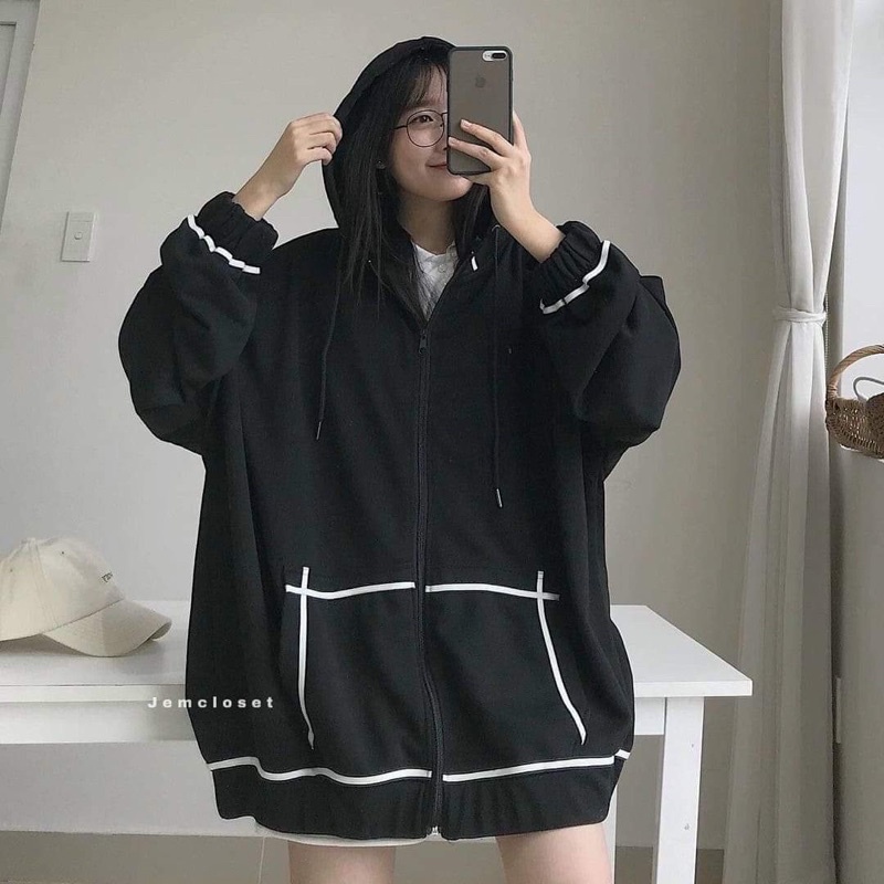 Áo khoác viền trắng mũ hai lớp KA