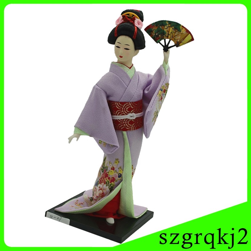 Búp Bê Geisha Mặc Kimono Màu Tím Cỡ 12inch Trang Trí Nhà Cửa