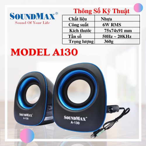 LOA VI TÍNH SOUNDMAX A130 2.0 MÀU ĐEN - HÀNG CHÍNH HÃNG