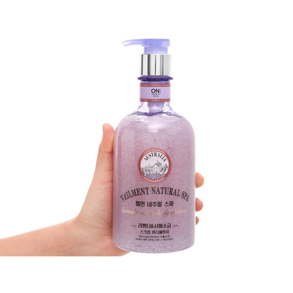 Sữa Tắm Hạt Tẩy Tế Bào Chết Hoa Oải Hương On The Body Veilment Natural Spa Lavender Scrub Body Cleanser 600g