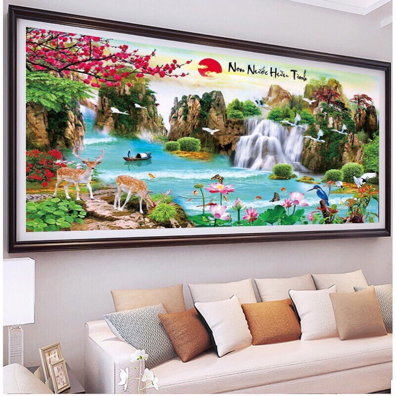 Tranh thêu chữ thập kín non nước hữu tình MN0105 (150x72) chưa thêu