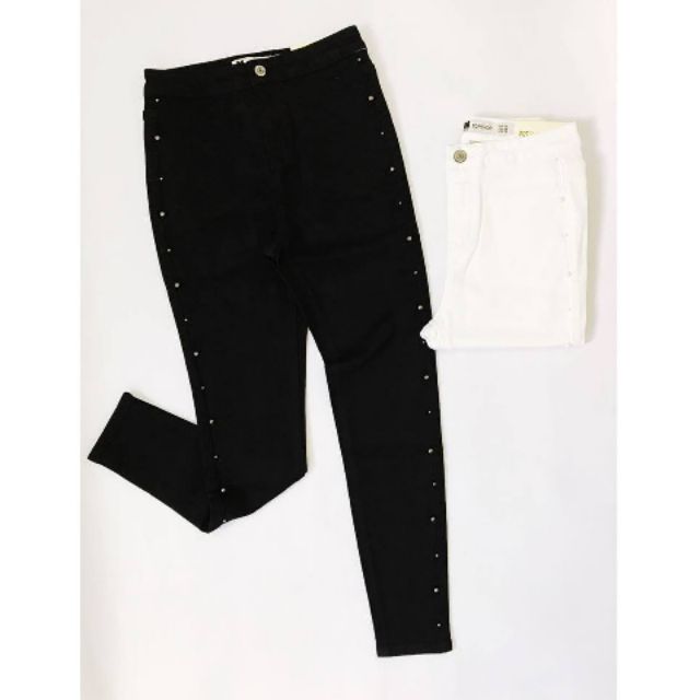 Quần jean skinny trơn phối cườm trắng 9 tấc - 3000Topshop