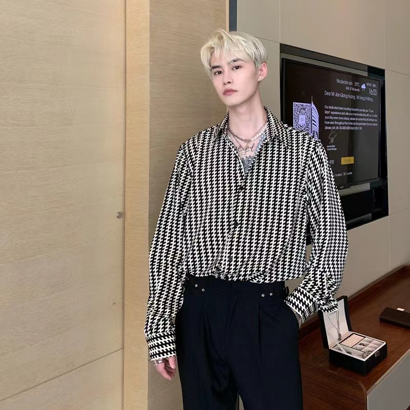 Áo sơ mi tay dài họa tiết sọc thời trang Hàn Quốc dành cho nam