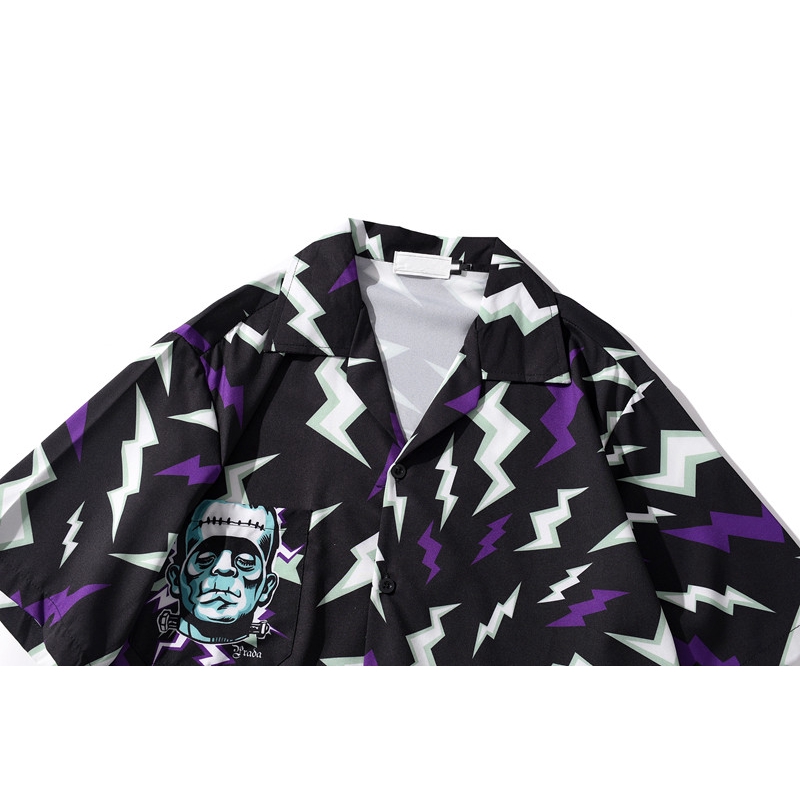 Áo Sơ Mi Tay Dài Dáng Rộng In Họa Tiết Tia Chớp Phong Cách Hip Hop Thời Trang Mùa Hè 2020 Cho Nam
