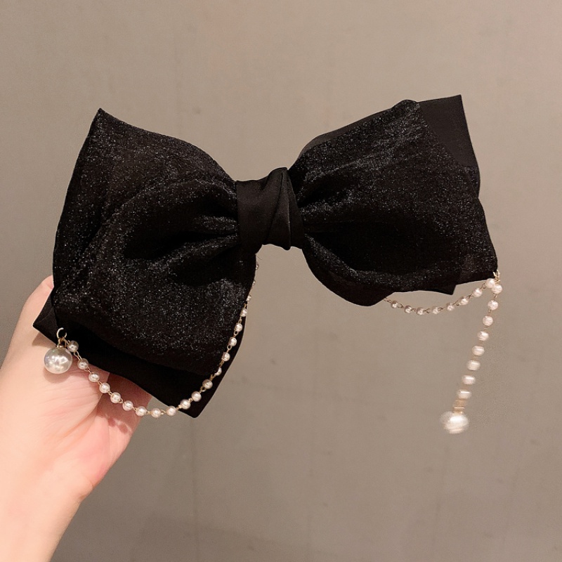 Kẹp Tóc Nơ Đen Đính Ngọc Trai Sang Trọng