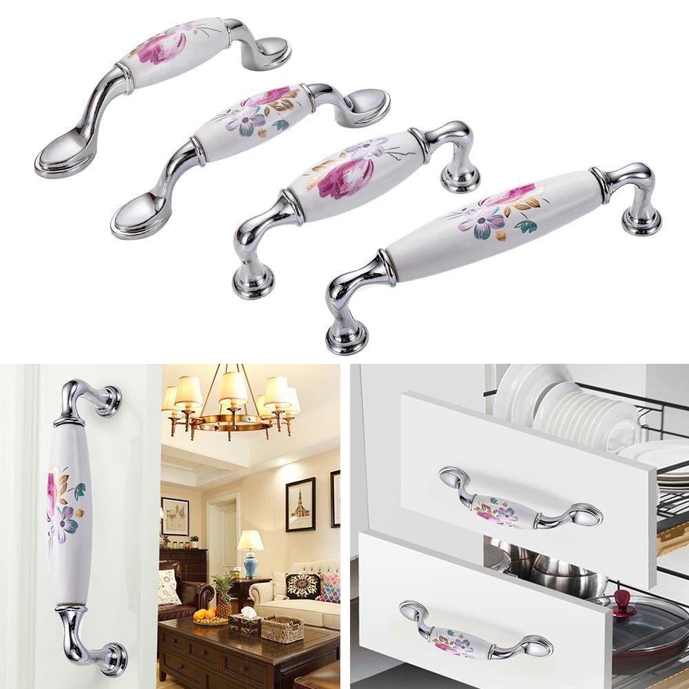 KUNHEV Tay Nắm Cửa Bằng Gốm Sứ Hình Hoa Mẫu Đơn Phong Cách Vintage