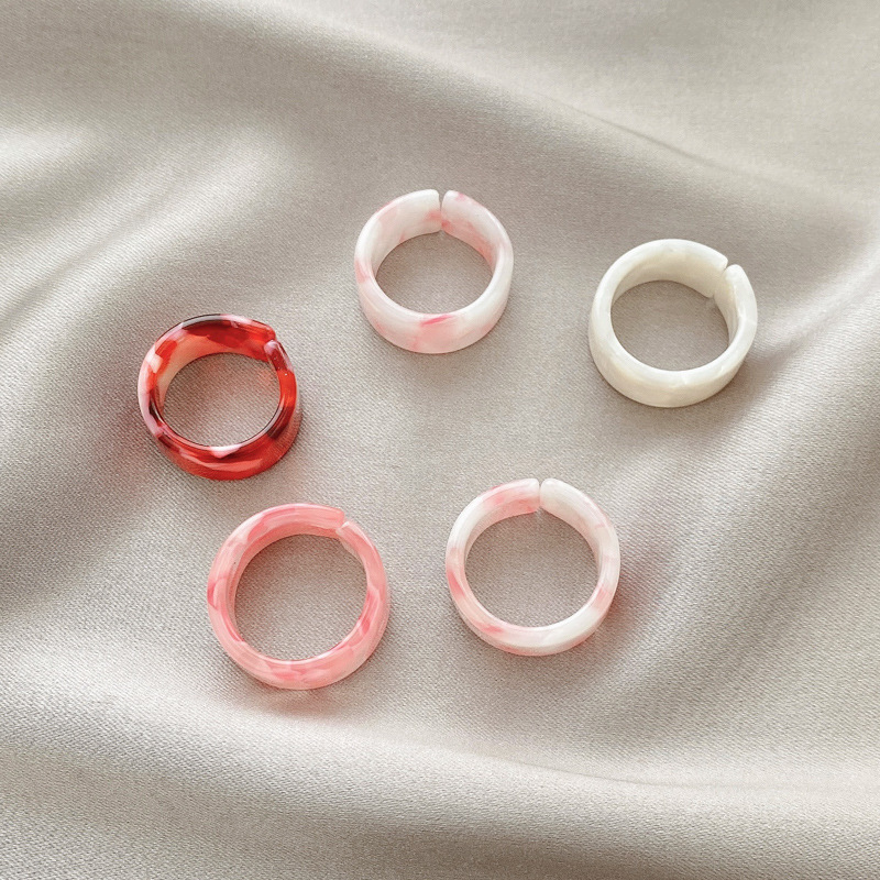 5pcs Beautiful Girl Retro Resin Ring Sets Gradient Color Open Midi Index Finger Rings Couple Kunckle Rings Fashion Women Gift