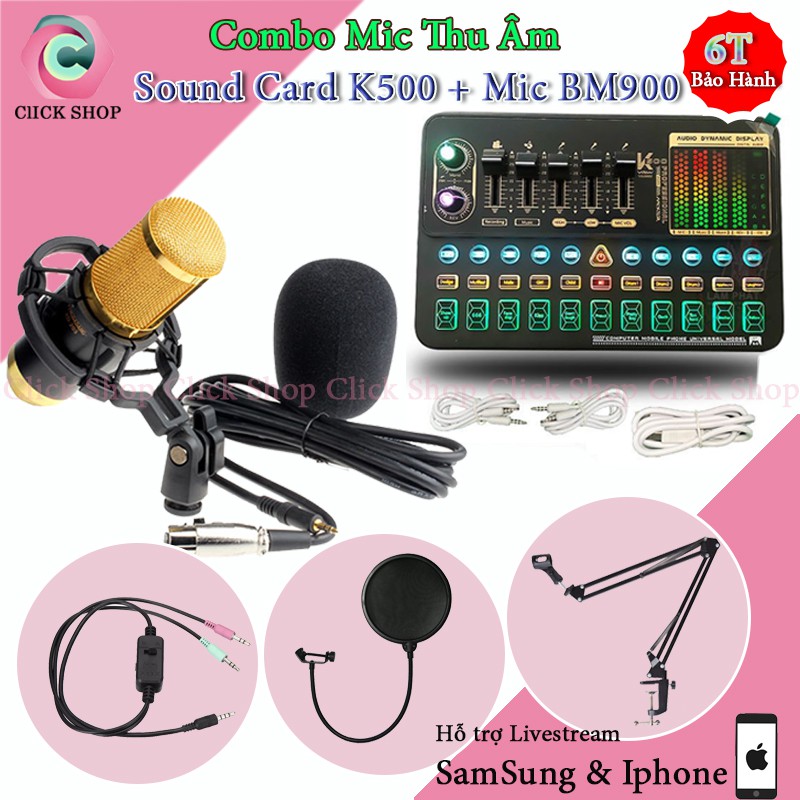 Combo Mic Thu Âm BM900 Soud Card K500 Có Bluetooth Chân Màng Dây Livestream MA2 bảo hành 6 tháng lỗi đổi