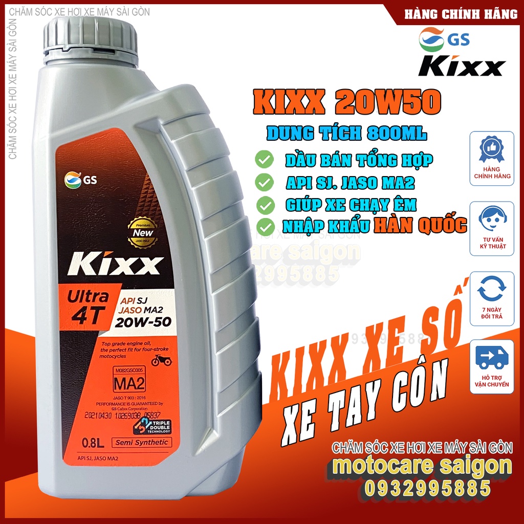Nhớt xe số tay côn Kixx Ultra 4T 20W50 800ml