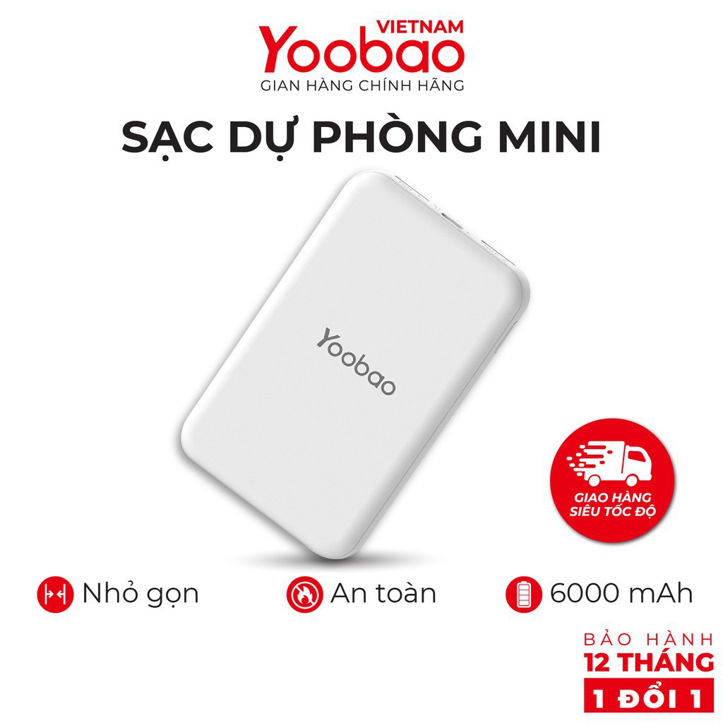 Sạc dự phòng mini 6000mAh Yoobao P6W - Hàng chính hãng - Bảo hành 12 tháng 1 đổi 1