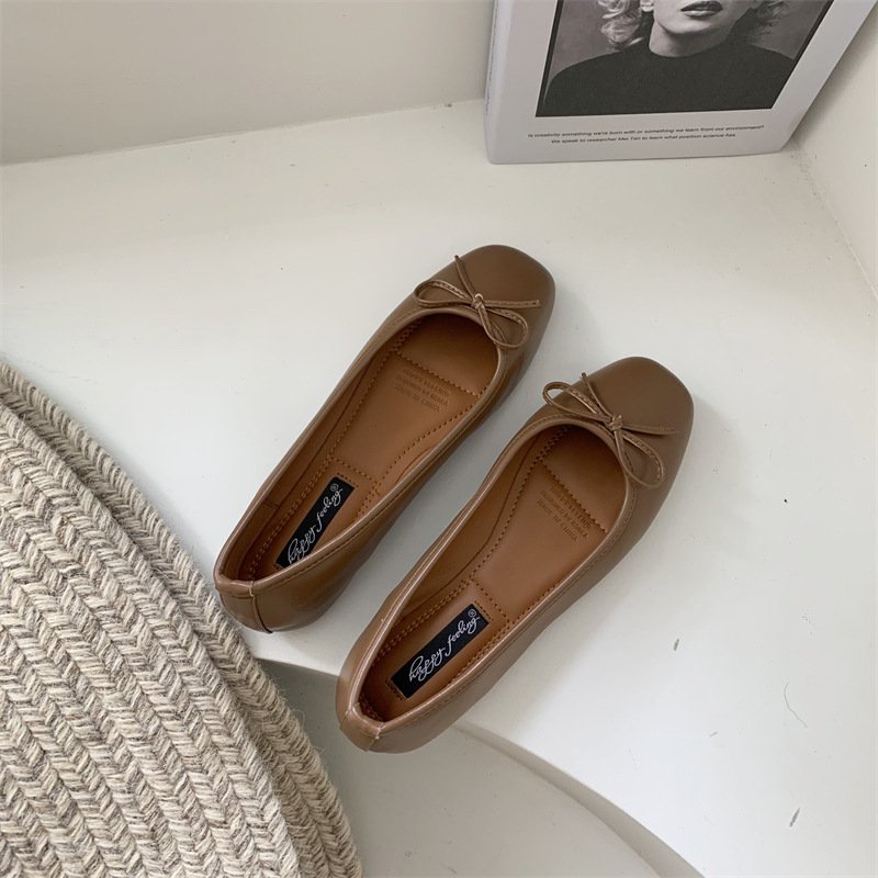 Giày Búp Bê- Giày Bệt Happy Feelings Mũi Vuông Nơ Thắt Xinh Xắn Hàng TQXK