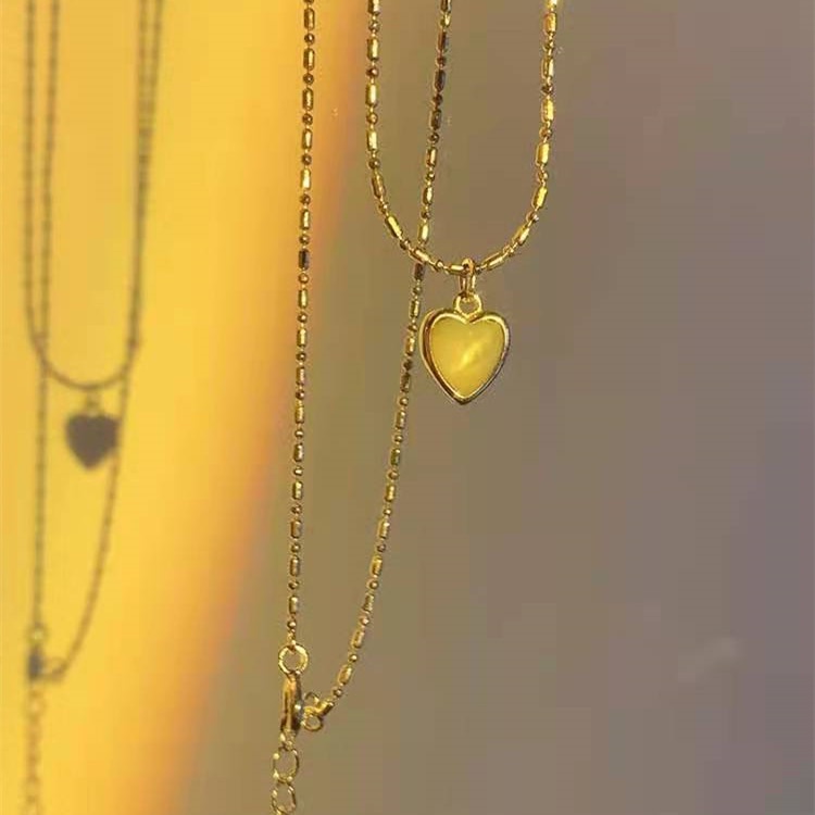 Dây chuyền hợp kim mặt hình trái tim đính đá opal sang trọng dành cho nữ