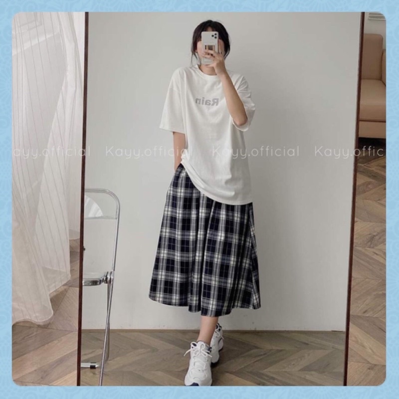 Set Áo Phông Trắng Chân Váy Kẻ Haiyen Paddy