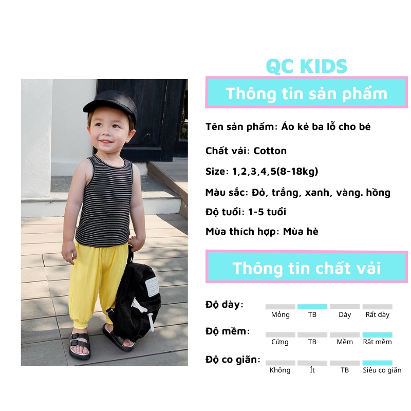 Áo ba lỗ cho bé trai bé gái chất cotton 100% mẫu kẻ 8-18kg