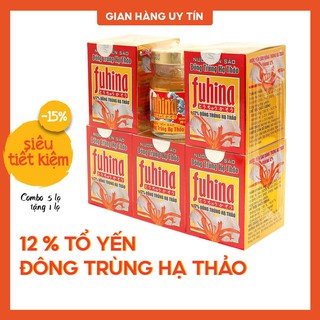 Combo 5 TẶNG 1, Nước yến sào Đông Trùng Hạ Thảo FUHINA 12% (6 lọ x 70ml) Tăng cường sinh lực, phục hồi sức khỏe