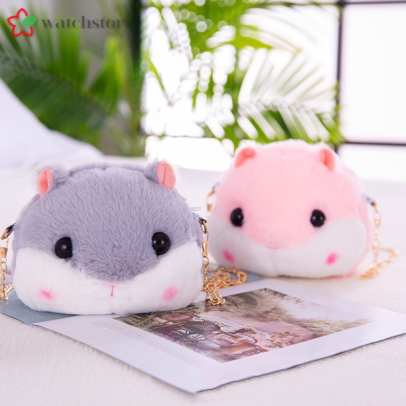 Túi đeo vai đeo chéo kiểu dáng chuột hamster nhồi bông hoạt hình mềm đáng yêu 20cm có khóa kéo làm quà tặng cho bé gái
