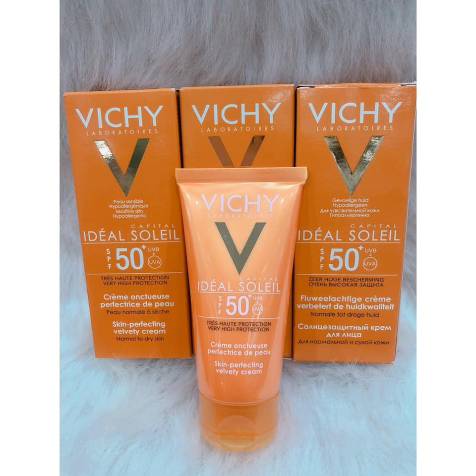 Kem chống nắng VICHY SPF 50 Ideal Soleil Velvety Cream 50ml (Vichy Cream) Cho da khô, da thường, hỗn hợp thiên khô.