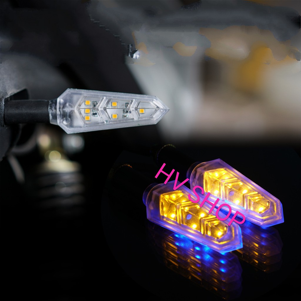 xinhan xe may Xi nhan led chớp tự động 2 màu nhỏ gọn HV7 ( sáng vàng - xanh ) ( 1 cặp )
