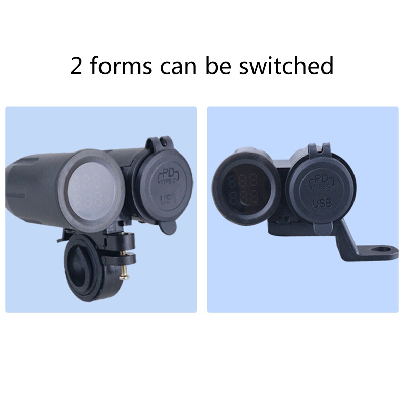 Tẩu Sạc PD QC3.0 Hai Cổng USB Có Màn Hình Hiển Thị Nhiệt Độ Cho Xe Hơi Xe Máy 12 / 24V