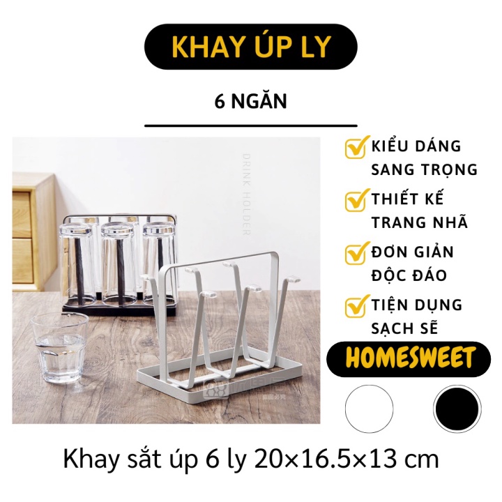 Khay Úp Ly - Giá Úp Cốc 6 Nhánh Sắt Sơn Tĩnh Điên Chống Gỉ Tiện Dụng Và Sạch Sẽ 9403