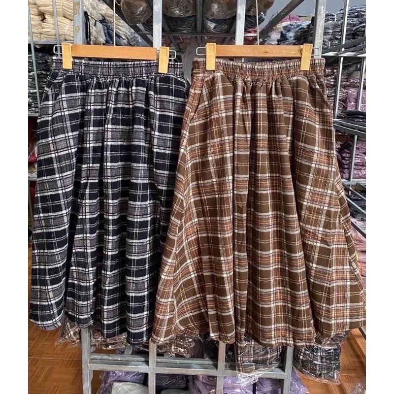 Chân váy dạ kẻ vintage cạp chun dáng dài | BigBuy360 - bigbuy360.vn