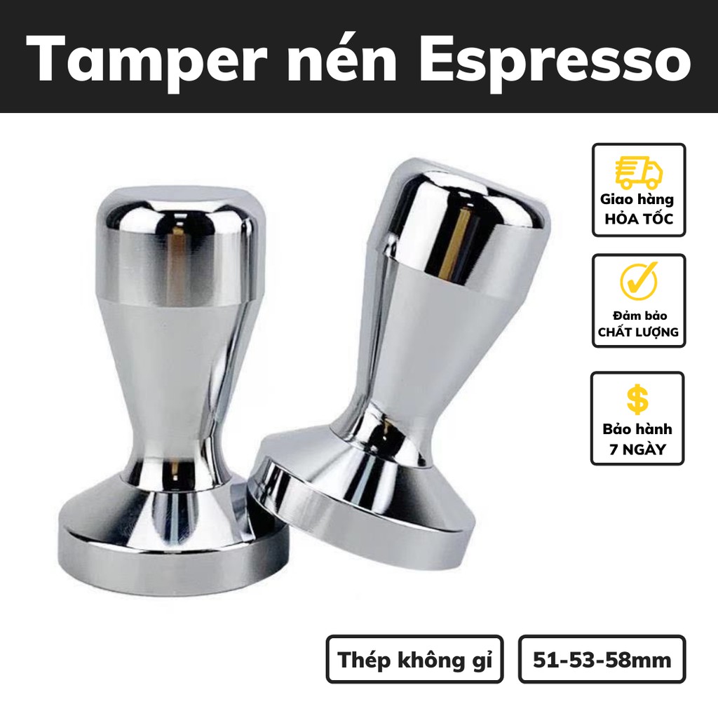 Tamper Tay Nén dụng cụ nén cà phê 3 lưỡi pha Espresso cafe Arabica Inox cao cấp tay nén café đường kính 51-53-58mm
