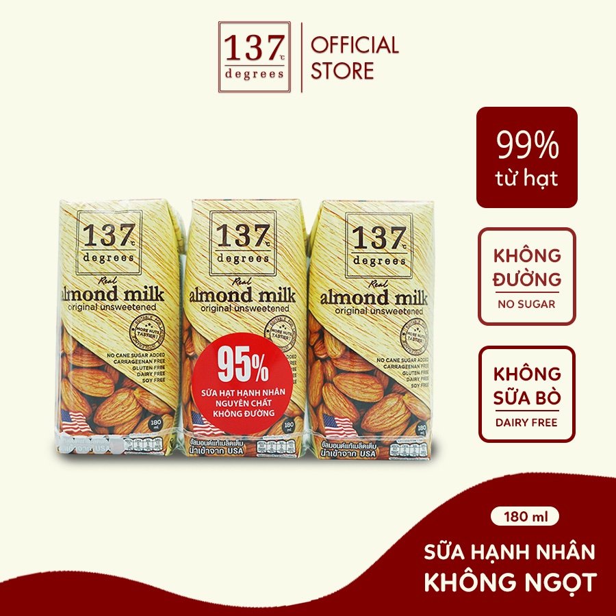 Sữa hạt Hạnh Nhân Không Đường 137 Degrees 180ml (Lốc 3 hộp)