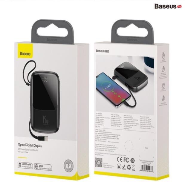 Pin dự phòng sạc nhanh tích hợp cáp sạc Baseus Q Pow Digital Display 10,000mAh(3A/15W,Fast Charge Power Bank With Cable)