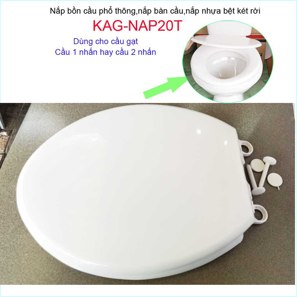 Nắp bàn cầu phổ thông KAG-NAP20T, nắp bàn cầu 2 khối trắng