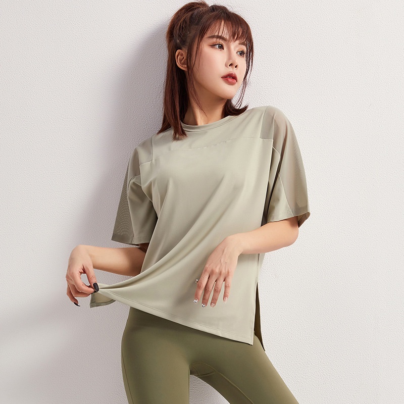 Áo Thun Thể Thao Tay Ngắn Phối Lưới Thoáng Khí Nhanh Khô Thời Trang Mùa Hè Cho Nữ