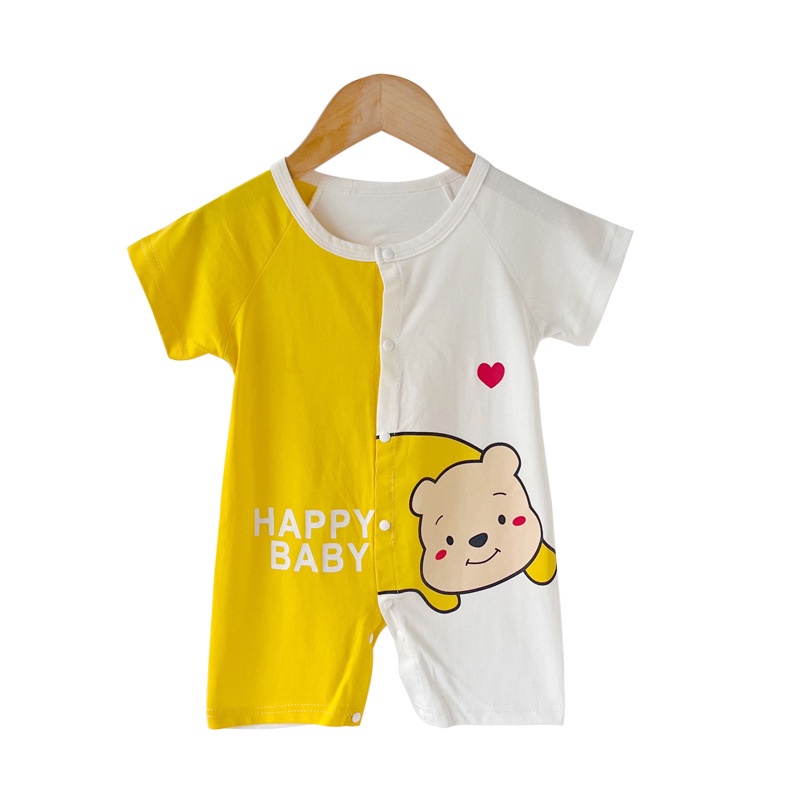 Bộ Áo Liền Quần Tay Ngắn Chất Liệu Cotton In Họa Tiết Hoạt Hình Dễ Thương Thời Trang Mùa Hè Cho