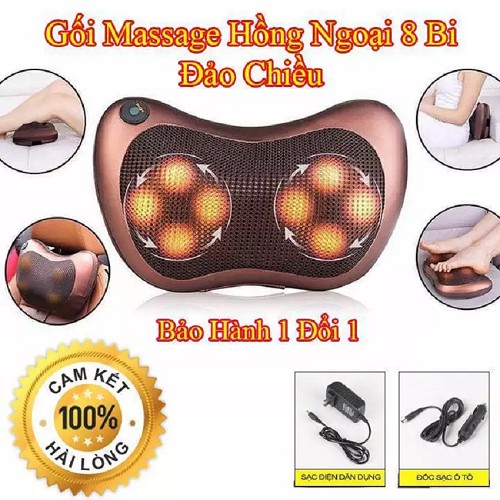 FREE SHIP_Gối Massage Hồng Ngoại Pillow 8 pi+ Tặng móc dán tường treo đồ 3D