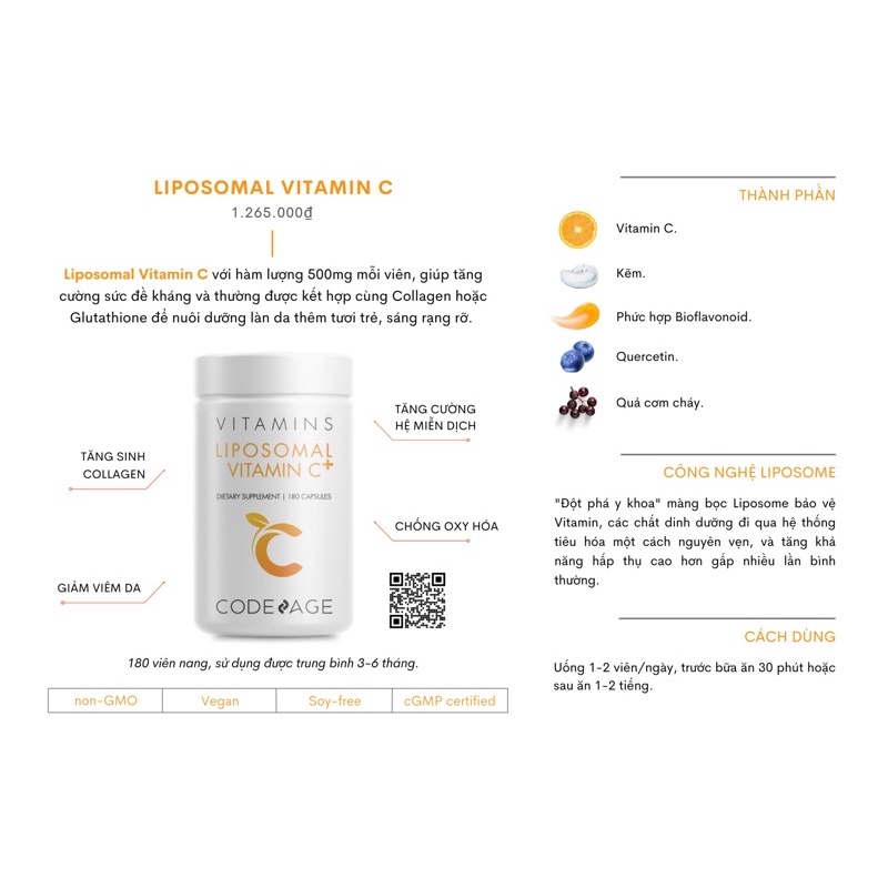 [CÔNG TY] VIÊN BỔ SUNG CODEAGE LIPOSOMAL VITAMIN C 180 VIÊN