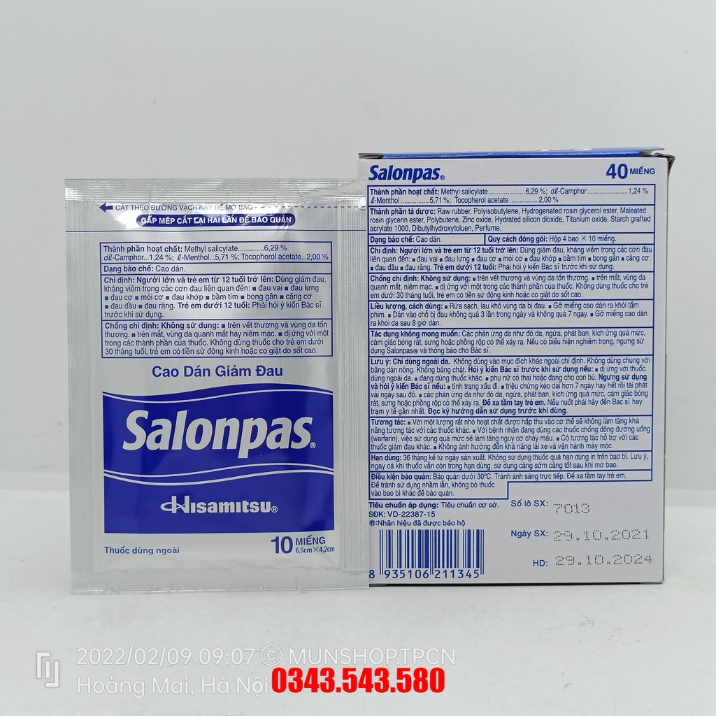 Cao dán SALONPAS hộp 4 gói x 10 miếng