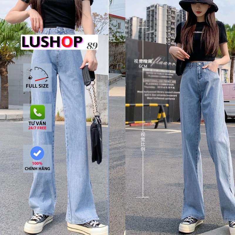 Quần jean bò ống rộng quần jean bò ống suông jeans nữ lưng cao cạp cao quần nữ đẹp hot QT24 lushop89 | BigBuy360 - bigbuy360.vn