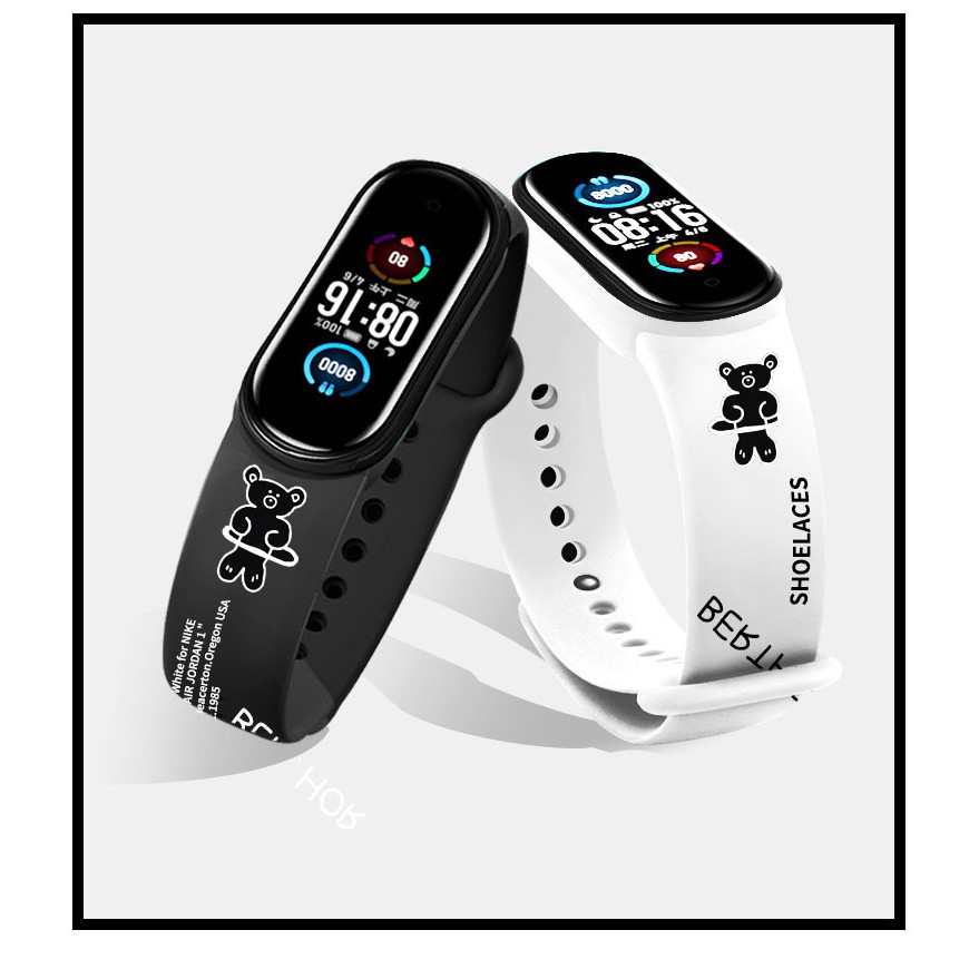 Dây đeo miband 6, miband 5, Dây đeo cao su miband in họa tiết dễ thương